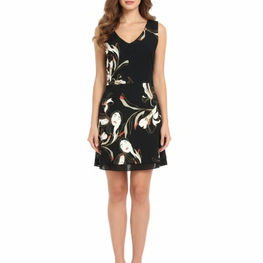 𝅺ARITZIA LITTLE MOON STELLERA BLACK ASIAN PRINT SLEEVELESS MINI DRESS